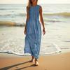 Modisches und lässiges einfarbiges Kleid aus Baumwolle und Leinen für Damen