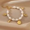New Elegant Simulated Pearl Beads Bracelet Exquisite Sparkling Crystal Cross Heart Bracelet for Women Wedding Party Jewelry Gift