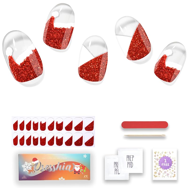 Semi Cured Gel Nail Strips, 20 pcs Nail Wraps, Glaze Gel Nail Stickers, Salon Quality French Manicure, Full Decal Gel Polish Strips, Long Lasting