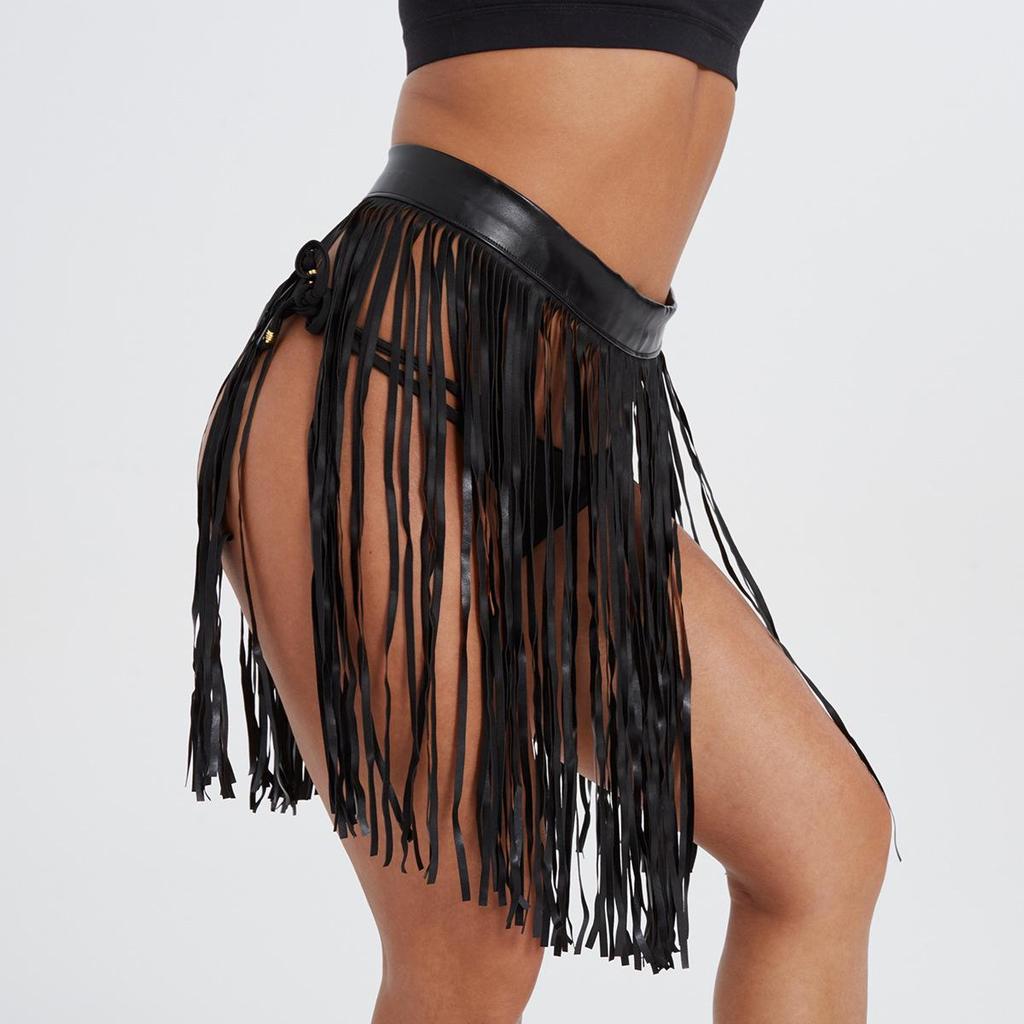 Women's European & American Tassel PU Leather Dance Skirt - Sexy, Fashionable Nightclub Hip Skirt