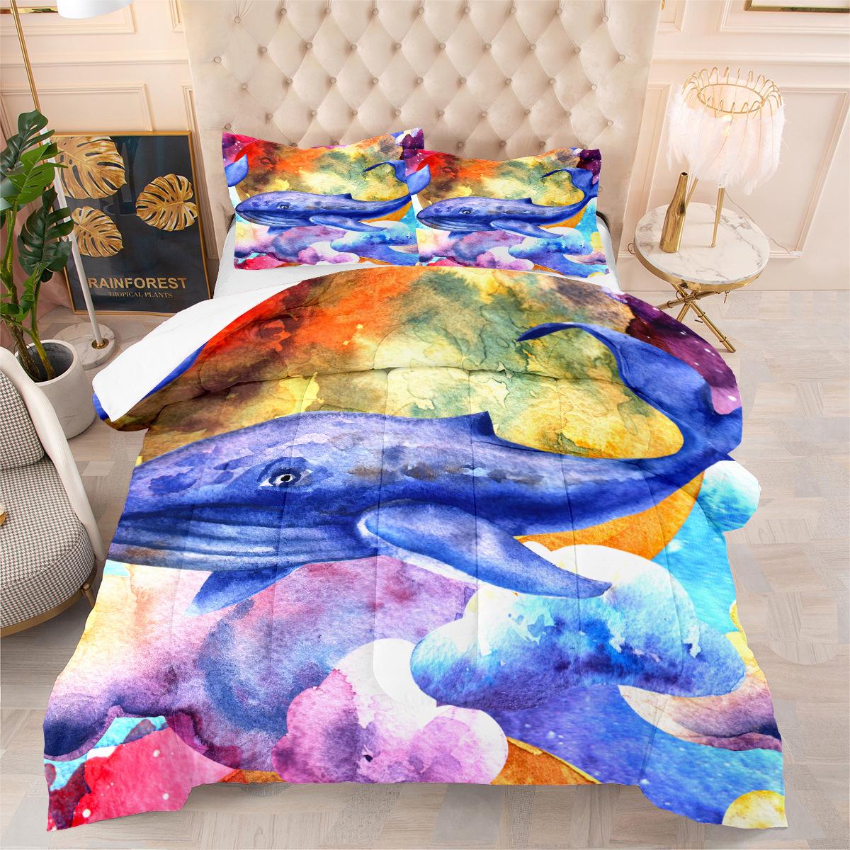 

3d Digital Printing Thickened Feather Silk Quilt Whale Fat Quilt Cover Three-piece Set 140*200cm