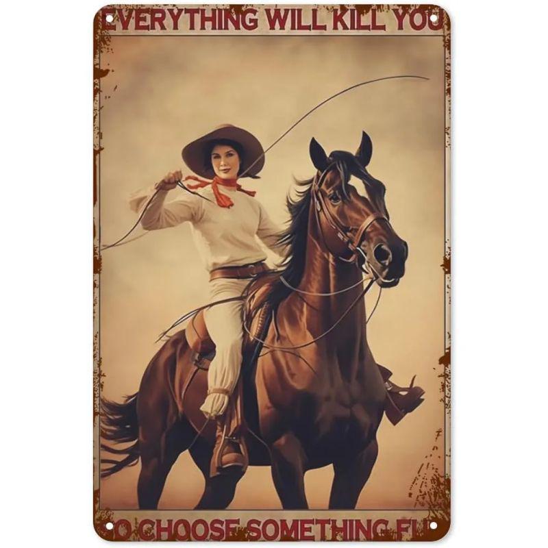 Wild West Cowboy Retro Tin Sign: Vintage American Bar & Restaurant Wall Decor