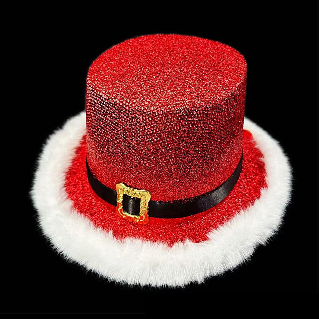 Christmas Party Top Hat Comfortable Festive Cosplay Red Green Top Hat with White Brim for Adults Men Women Stage Performance