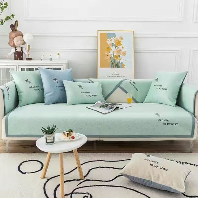 

Летний прохладный мягкий ледяной шелковый чехол для дивана, нескользящий, моющийся диван, подушка, элитная мебель для гостиной, пыленепроницаемый полный чехол 70x70cm 1pc зелёный