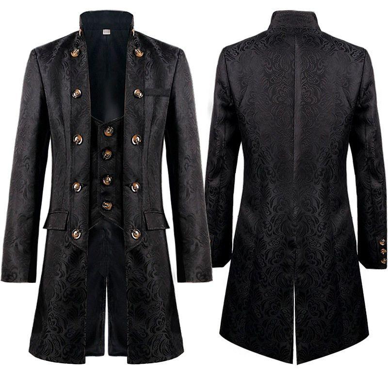 2024 New Style Wish Amazon European and American Medieval Halloween Men s Coat Punk Retro Jacket Jacquard Coat-Black XXL