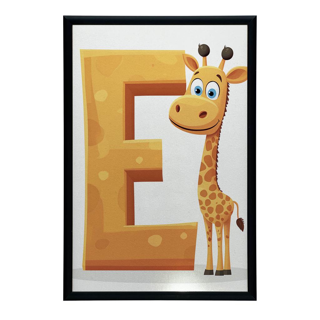 Plakat Uśmiechnięta Żyrafa I Litera E Plakat Uśmiechnięta Żyrafa I Litera E, 30X40 Cm, Rama Aluminiowa Złota, Papier Matowy 230 Gsm