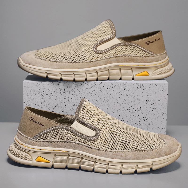 Shoes Men's Spring and Autumn 2025 New Leather Mesh Men's Shoes Daily Sports Casual Running Sneakers Jinjiang Shoes