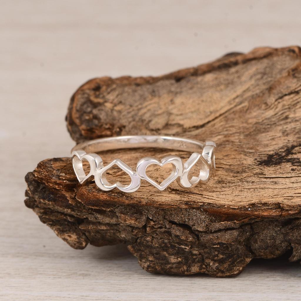 Dainty Sterling Silver Multi-Heart Ring - Minimalist Linked Heart Band - Gift for Her, Anniversary, Valentine's Day