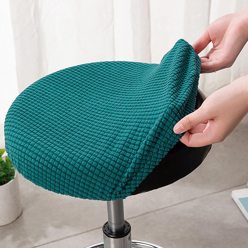 Bar Stool Cover Polar Fleece Round Chair Cover Removable Stool Slipcover Solid Seat Cushion Protector Washable Bar Stool
