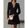 European and American Autumn Double Breasted Solid V-neck Suit French style Women clothes Long sleeve Professional Dress Female Suit Dress
