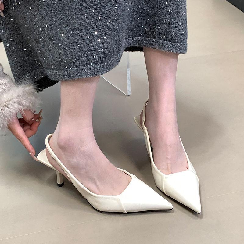 Niche Korean Version Elastic Band High Heels Bag Head Sandals Women's 2025 Spring and Summer Temperament Pink Pointed Empty Shoes