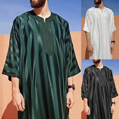 Traditional Men Long Robe Middle East Retro Clothes Round Neck Half Sleeves