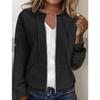 Womens Solid Color Hooded Zip Up Loose Long Sleeve Waffle Knit Sweatshirt