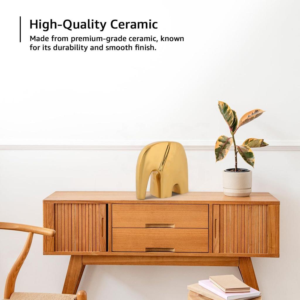 Golden Sleek Modern Elephant Ceramic Figurine | Luxury Home Décor Accent | Elegant Statement Piece for Living Room | Pack of 1