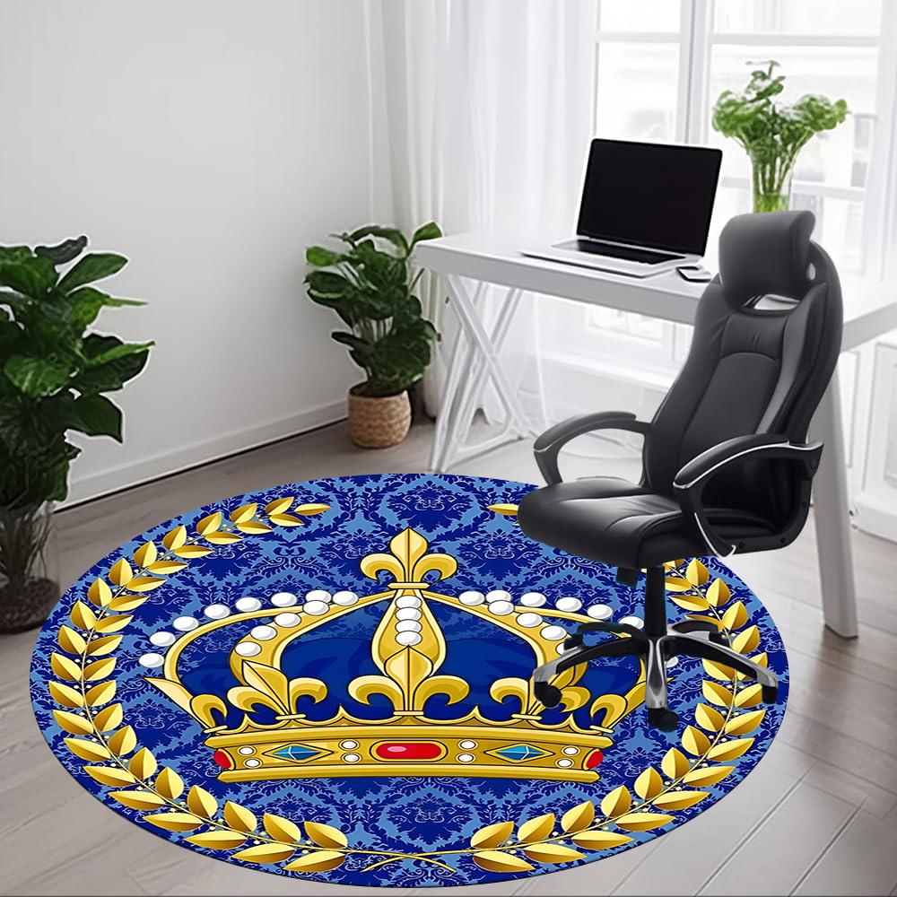 1pc Crown PrintChair Carpet for Office, Indoor Non-Slip Washable Polyester Fiber Carpet, Mat For Office, Machine Washable