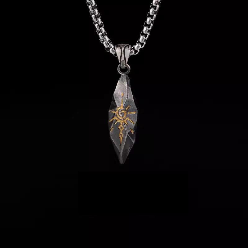 Retro Make-a-wish Stone Necklace For Men Gender Neutral Style Meteorite Color Pendant Men Hip-hop Sweater Chain Accessories