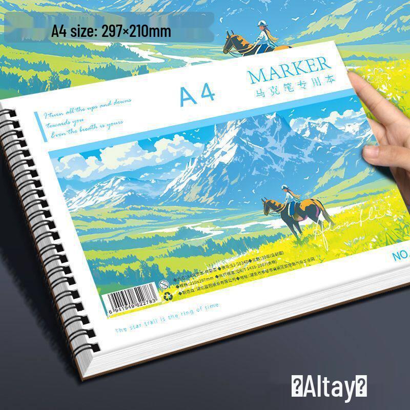 

A4 Spiral Marker Pad for Markers, Thick Hand-Painted Drawing Book, Student Drawing Paper Single Pack