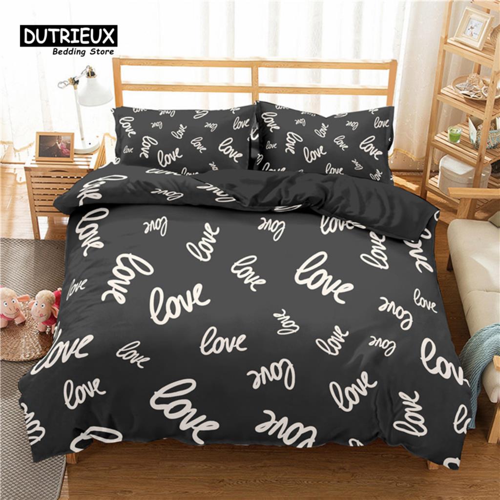 Comforter Love Heart Bedding Set Love Words Polyester Romantic Crown Print Full King For Girl Boy