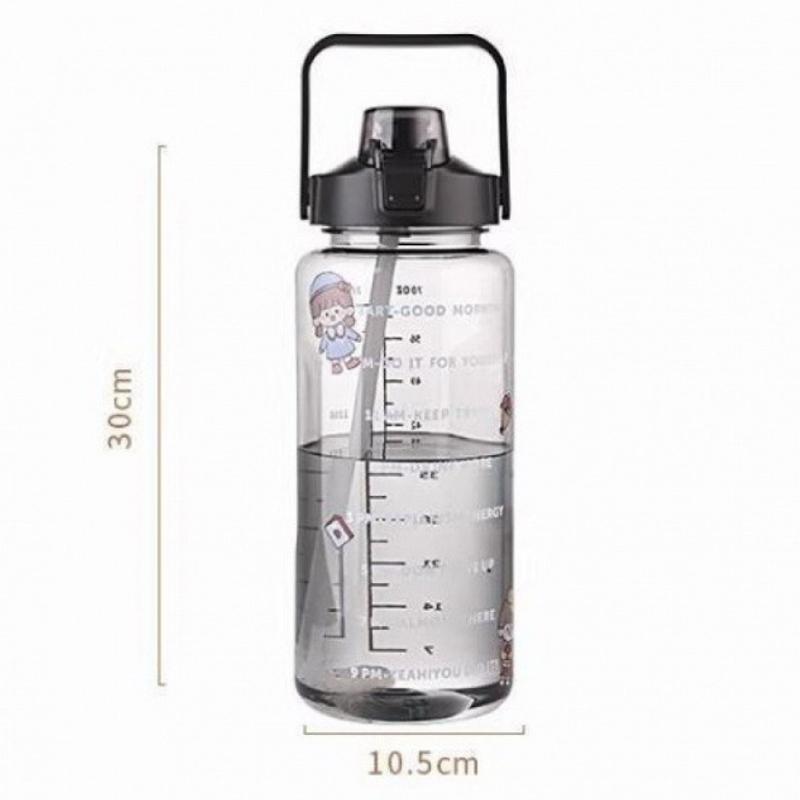 Large Capacity Straw Water Cup 2L Portable Travel Kettle With Straw Sports Fitness Cup Water Cup Drink Bottle With Time Marker
