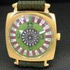 HAND-WINDING VINTAGE SWISS MENS POKER FACE GREEN COLOR DIAL WATCH A701123-5 R205b-a701123