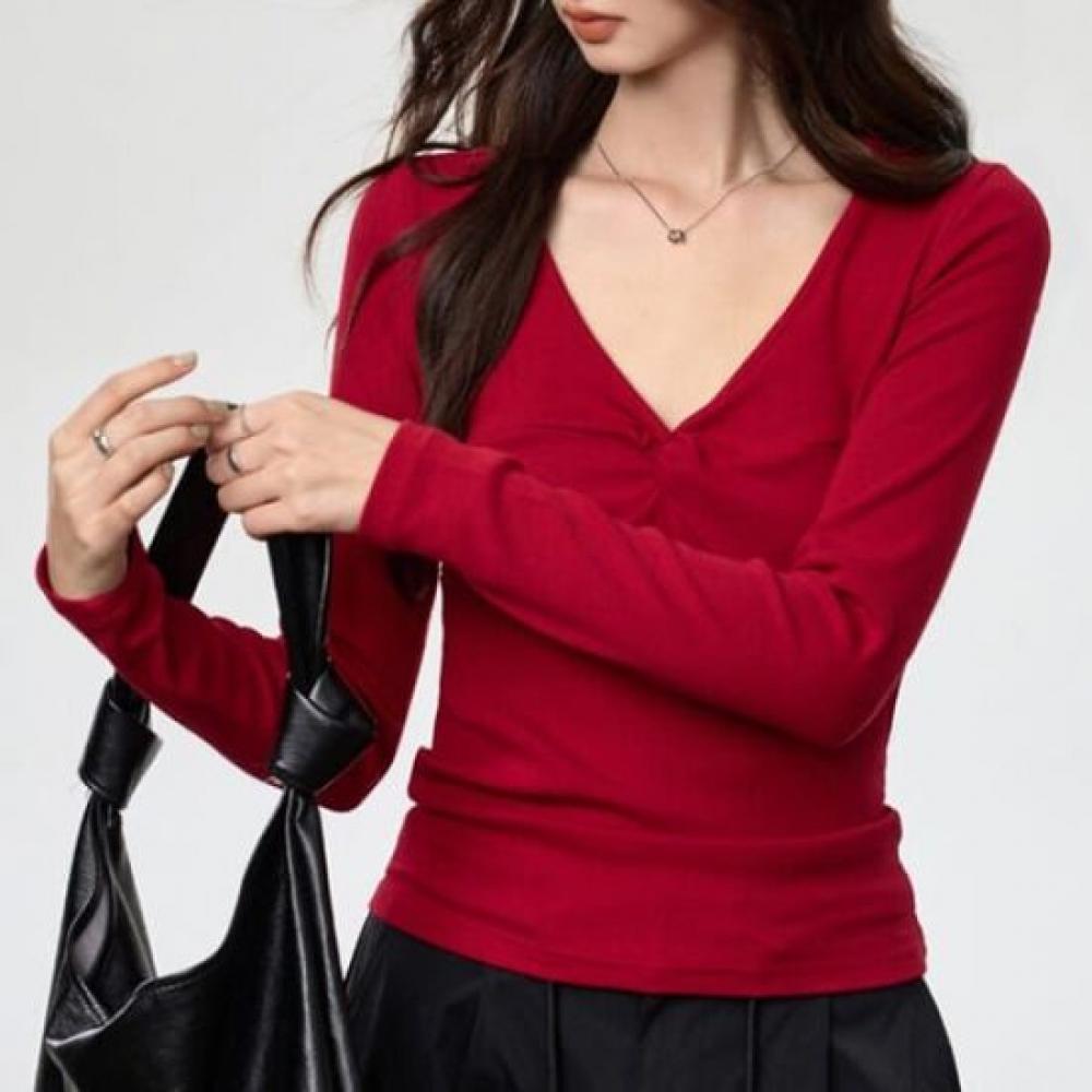 NaVaVa Women Slim FiT TwisT V Neck Long sleeVe T shirT nT3209