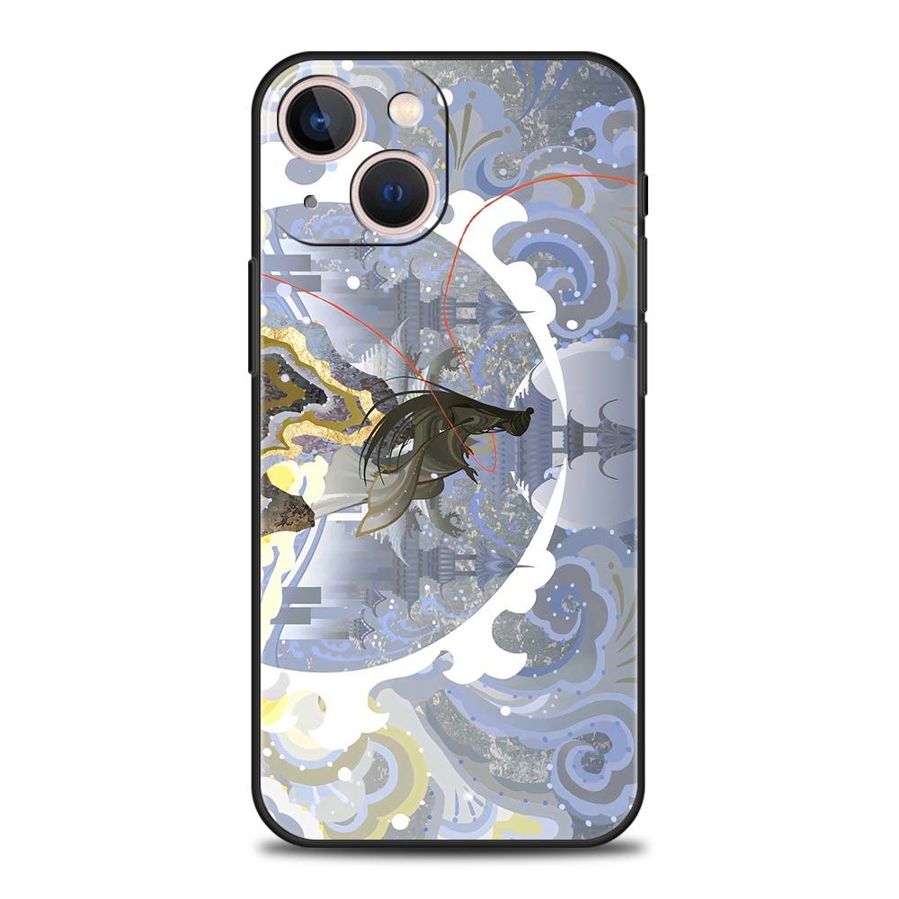 Luxury Phone Case For Apple iPhone 11 15 14 Pro MAX 12 13 7 8 Plus X XR XS MAX SE Silicone Black Cover Funda Tian Guan Ci Fu