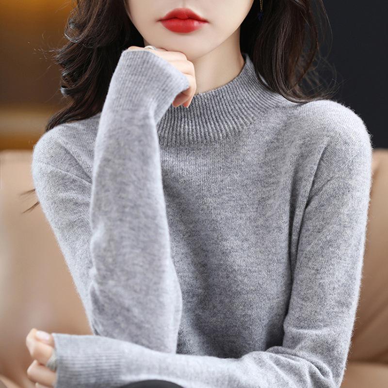 2022 Autumn/Winter Women's Cashmere Knit Half-High Collar Pure Wool Loose Sweater