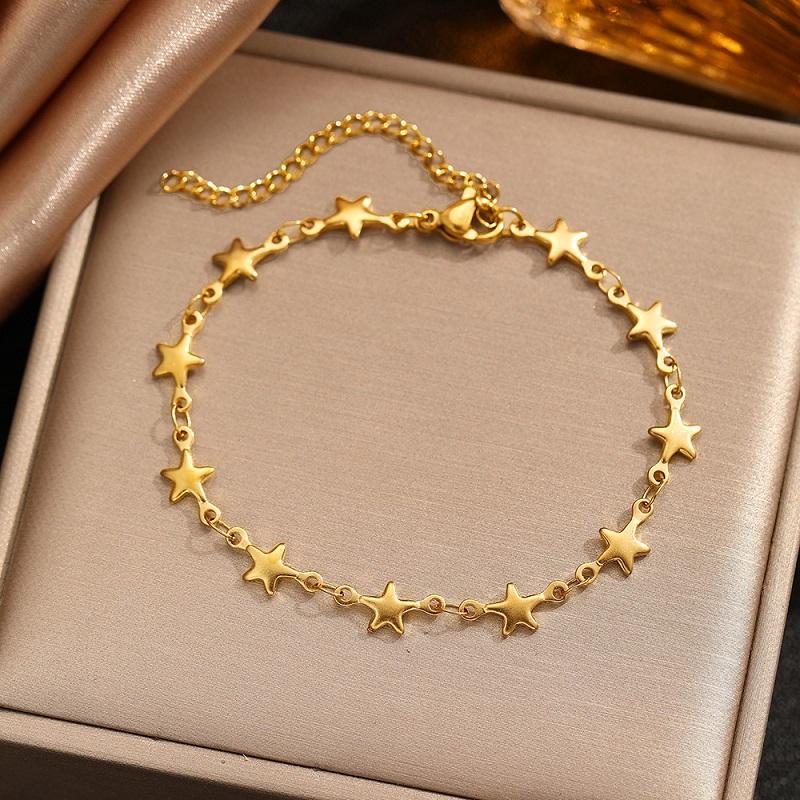 Stainless Steel Metal Star Chain Bracelets For Man Women Gold Silver Pentagram Pendant Bracelet Jewelry Gifts