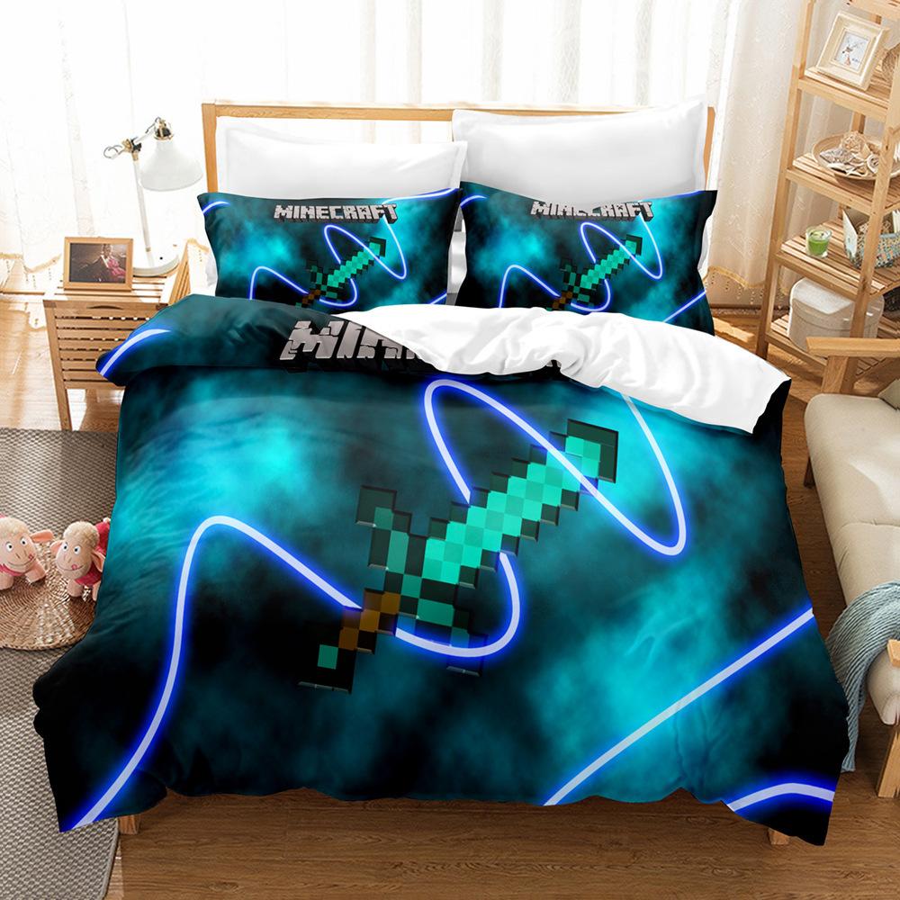 3D Digital Printing Quilt Set Three-Piece Minecraft Game Children'S Cartoon