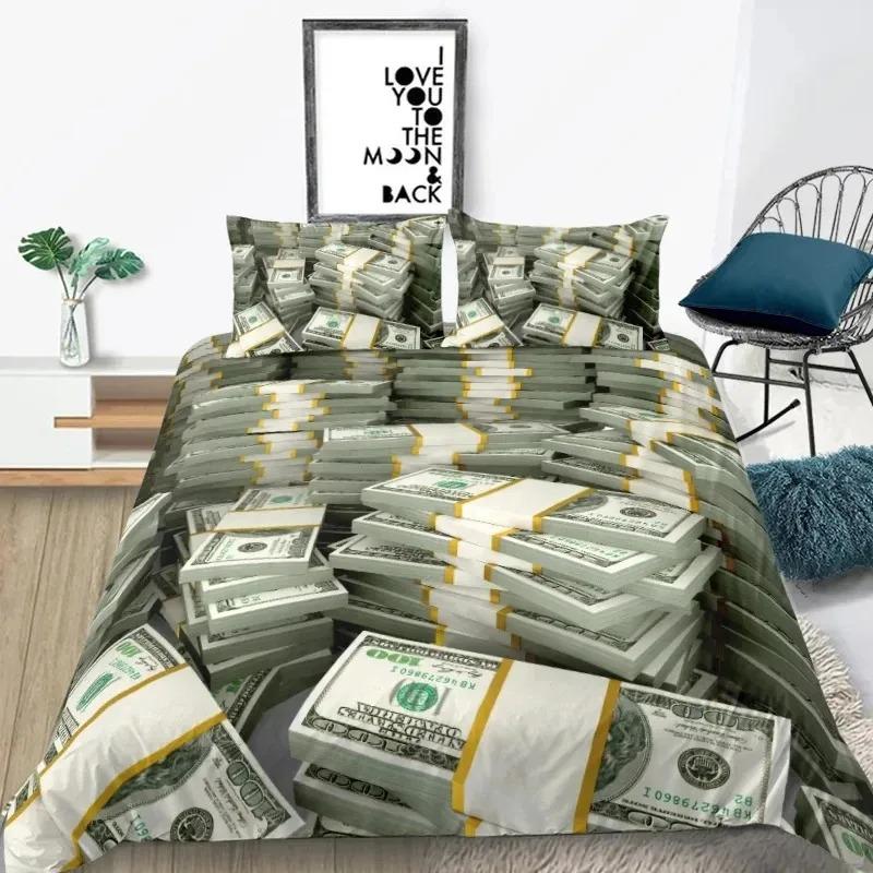 Set Biancheria da Letto Moderno 3D Copripiumino Stampato con Motivo Dollaro Copripiumino Vivace Set da Letto Morbido Divertente 3 Pezzi Motivo Denaro Matematica