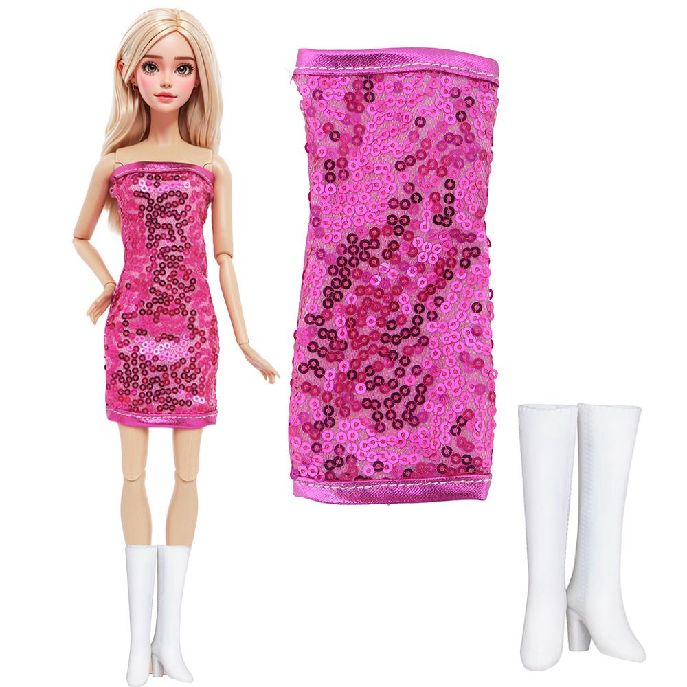 

Модное кукольное платье, блестящее платье для куклы Барби, 11,5 дюймов, мини-платье с пайетками и высокими каблуками, обувь, ботинки, детские игрушки, аксессуары, подарок
