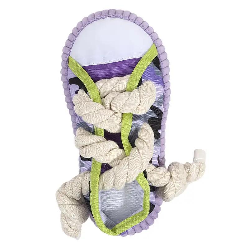 Squeaky Slipper-Shaped Dog Chew Toy with Cotton Rope, Durable Bite-Resistant Puppy Teething Toy XS