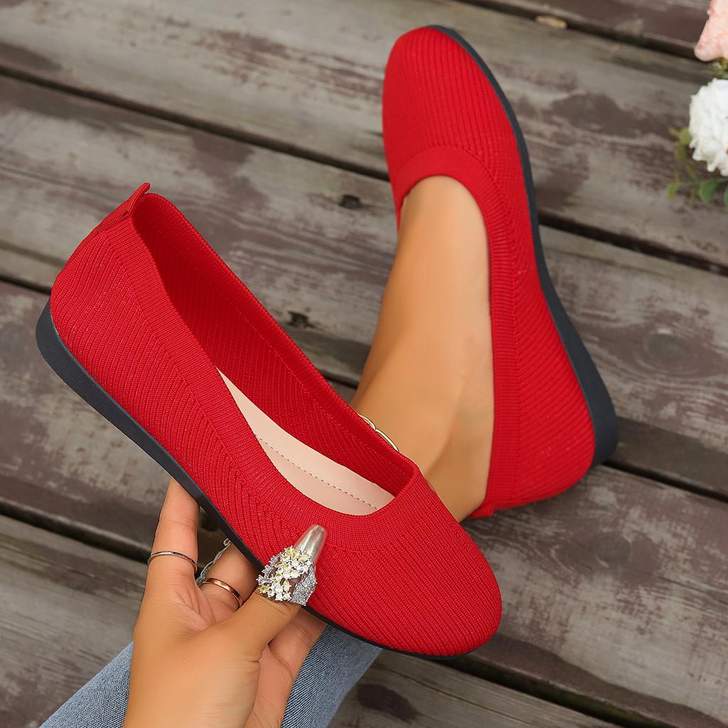 Runde Spitze Damen flache Schuhe Bequeme gestrickte Ballerinas Schuhe Freizeit Slipper Loafer Schuhe Büro Mokassins Übergröße Sneaker Damen
