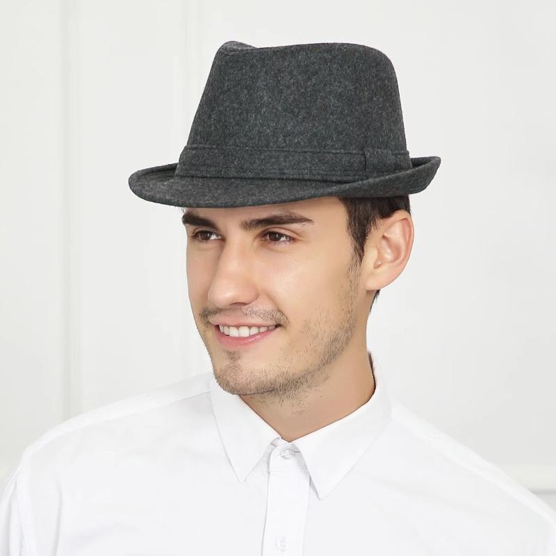 Winter Tweed Small Edge Men's Top Hat Jazz Hat Tweed Material Autumn and Winter Warm Hat Old Man Hat Winter Top Hat