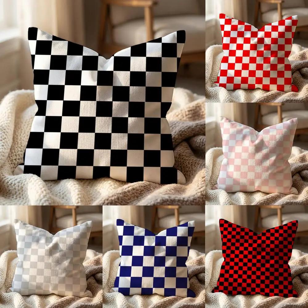 Checkerboard Cushion Cover MultiScene Pillow Cover for Home Car Reversible Soft Durable for Daily Use
