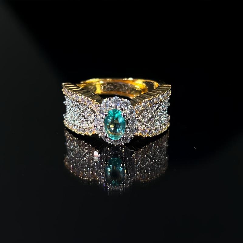 Vintage Lace Ring Color Separation Electric Diamond Emerald Plated 18k Gold Jewelry Adjustable opening золотой