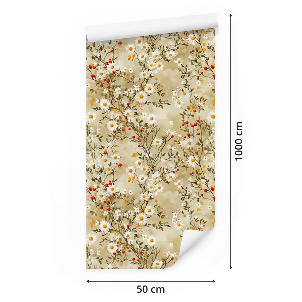 Daisies Beige and Gold Wallpaper for Living Room and Bedroom 50x1000