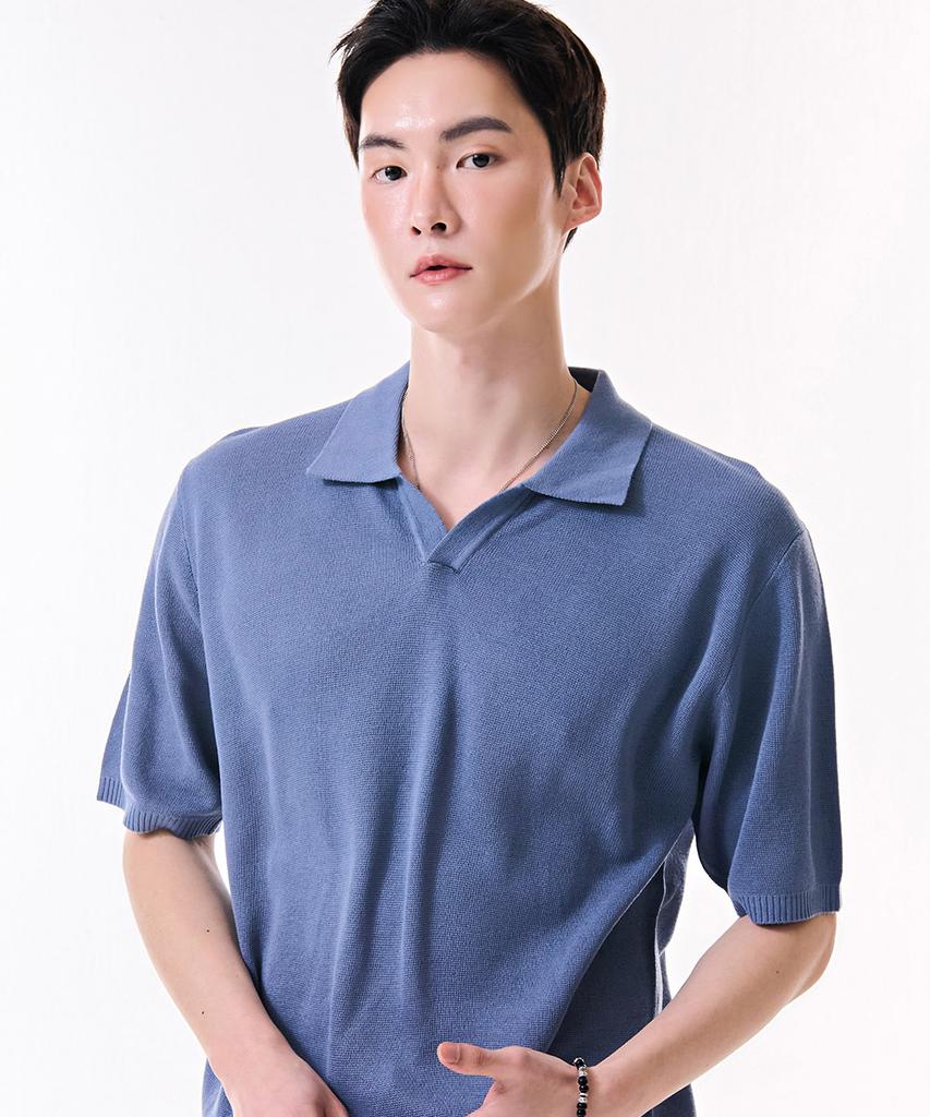 CHASECULT Men'S Cool Touch Open Collar Neck Short Sleeve Sweater-Dbrk5611D0N
