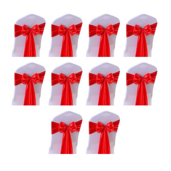 10Pcs Chair Back Flower Satin Chair Tie Bow DIY Bow Tying Banquets Parties Weddings Decoration Chair Styling Accessories