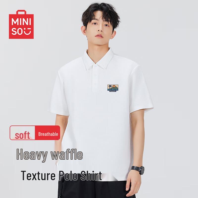 

MINISO Men s Summer Waffle Knit Polo Shirt 2XL