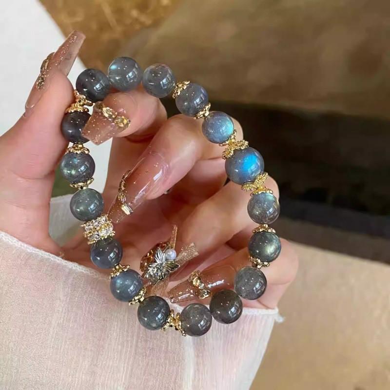 Natural Gray Moonstone Crystal Bracelet Women Elegant Handmade Love Protection Charm Fashionable Daily Wear