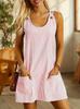 Striped Pocket Button Dress with Suspender and Short Skirt
