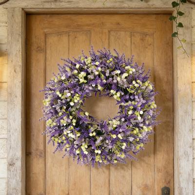 Wreath Hanger Artificial Lavender Wreath for Front Door Adjustable No Watering or Pruning Needed Realistic Floral Decor for Indoor Outdoor