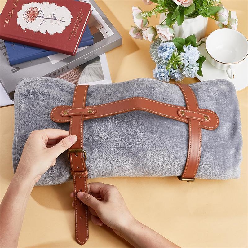PU Leather Blanket Carry Strap, Adjustable Buckles Tear Resistant Portable Durable Yoga Mat Straps for Camping Picnics Beaches