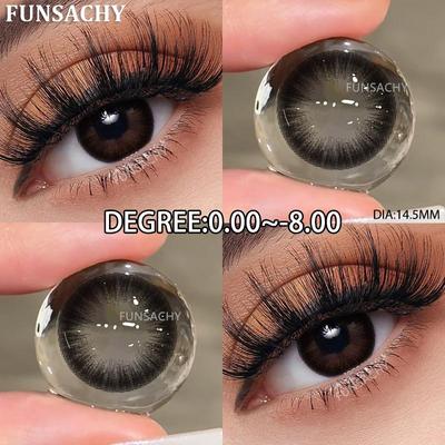 FUNSACHY 1 Pair Myopia Lenses Color Contact Lenses with 0~-8.00 Prescription Degree Cosmetic Natural Black Big Eyes Lens Yearly