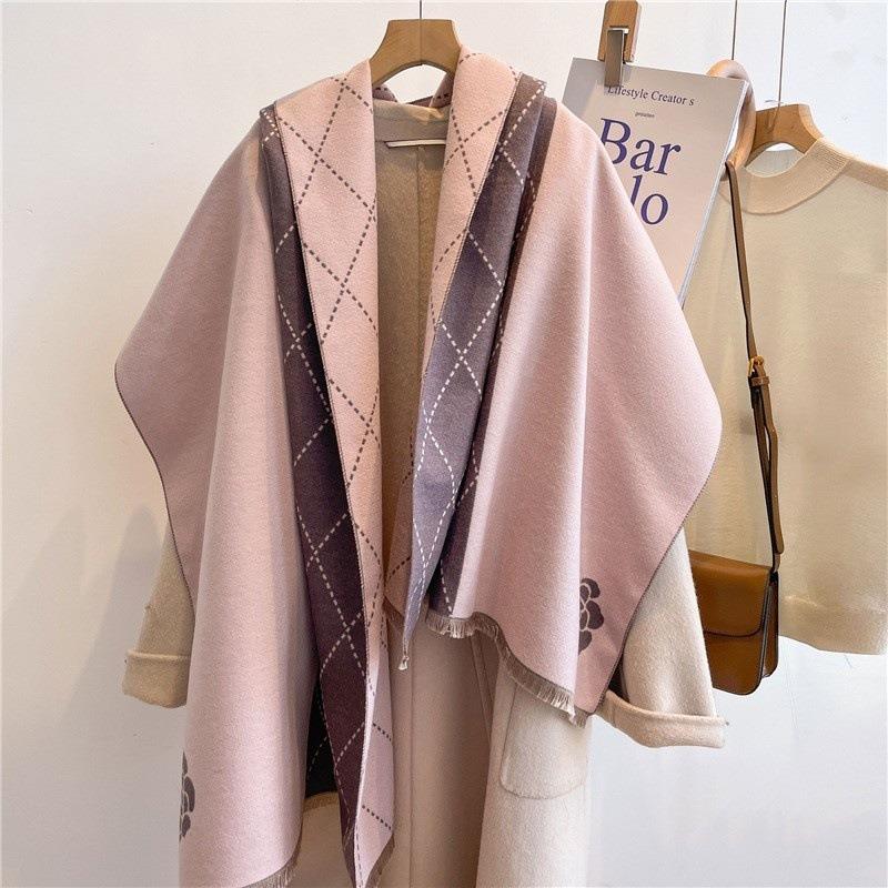Camellia cashmere scarf women's winter senior sense versatile thickened warm scarf air conditioner shawl
