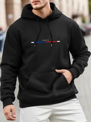 Men's Autumn and Winter Casual Fashion Loose Plus Paris Print Sports Hooded Sweatshirt Jacket