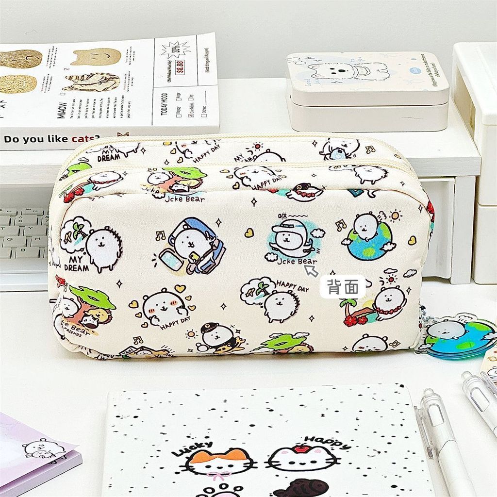 Small Red Book Cartoon Pencil Case With Multilayer Storage And Zipper For Students