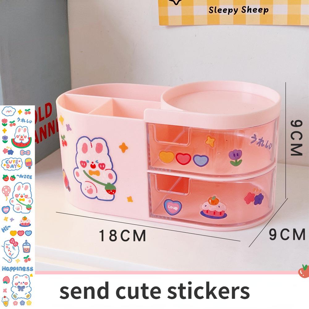 Creative Desktop Storage Box Organizer Plastic Drawer Transparent Kawaii Ins Multifunction Student Pen Holder Organizer Box Cute