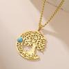 Dawapara Vintage Turquoise Crescent Moon Tree of Life Necklace Filigree Celtics Moon Wiccan Pendant Stainless Steel Jewelry